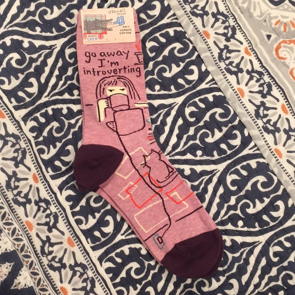 “Go away I’m introverting” socks